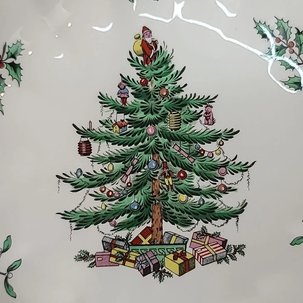 Spode Christmas Tree Vintage Collectible Small Round Scalloped/Fluted Platter